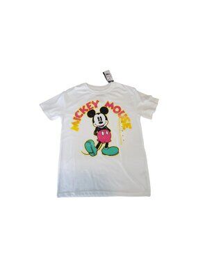 Disney Mickey Mouse Graphic Tee White  S  Jerry Leigh 50% Cotton 50% Polyester